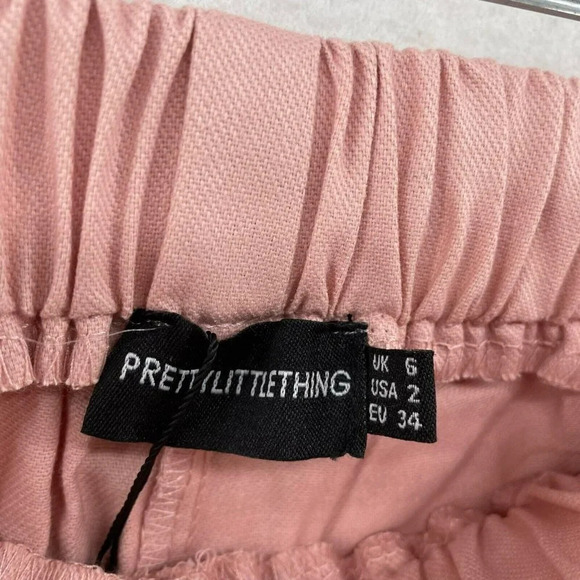 PrettyLittleThing Cargo Pants Women's Sz 2 Pink Pockets High-Rise Elastic Waist - Picture 10 of 13